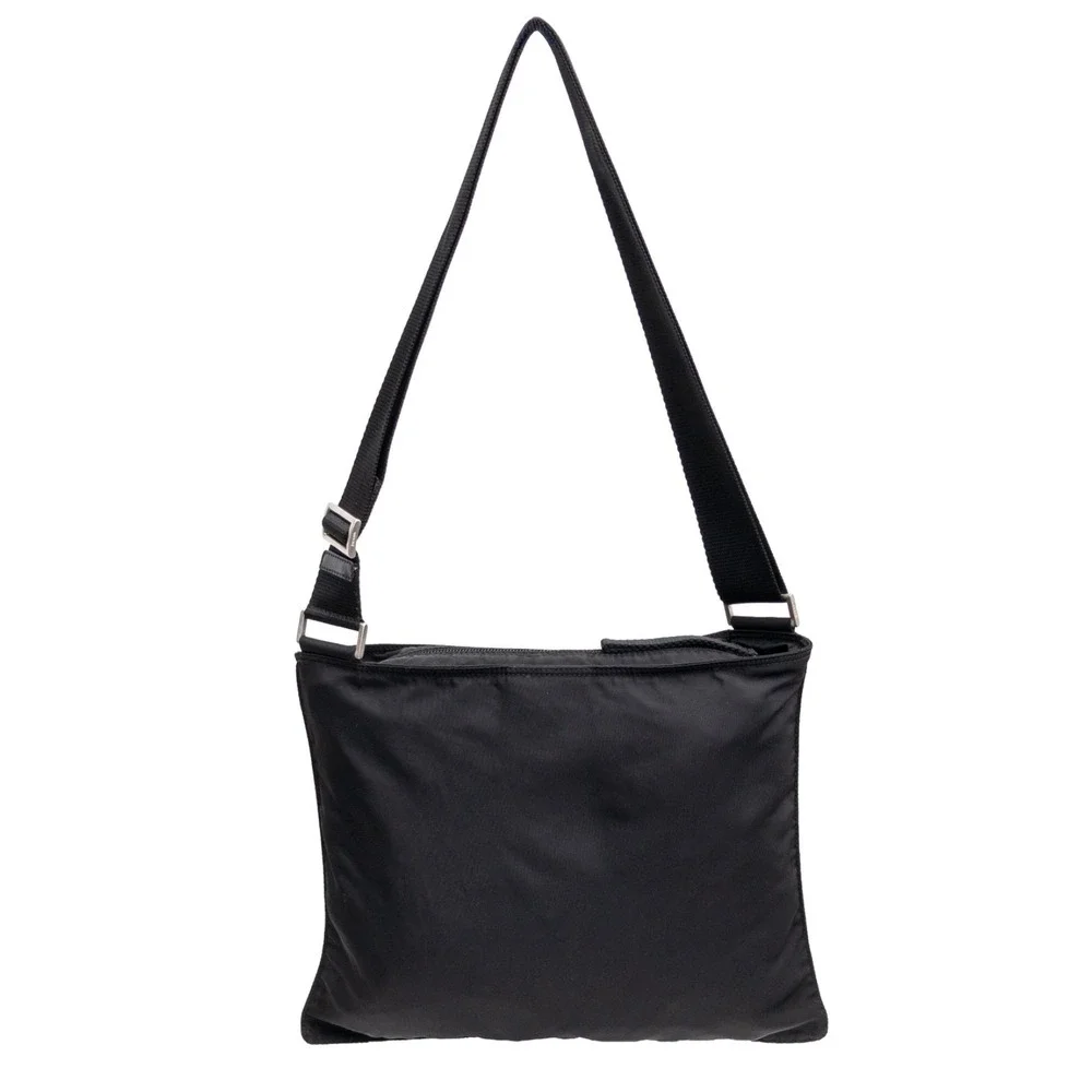 Prada Vintage Black Vela Nylon Small Flat Messenger Bag Adjustable Strap